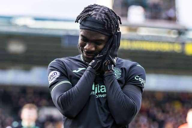 Hibs forward Elie Youan shows off his trademark celebration against Livingston.