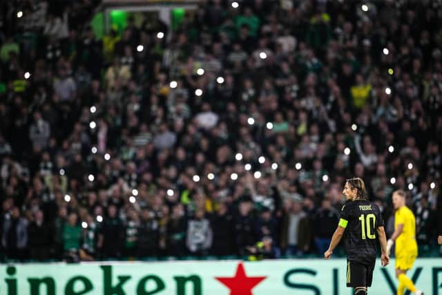 Celtic fans pay tribute to the Lisbon Lions on a night where their unstinting support even at the end of the 3-0 loss was an expression of the best of the club off the pitch.  (Photo by Craig Williamson / SNS Group)