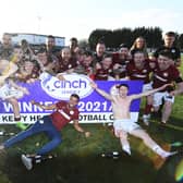 Kelty Hearts players celebrate after being crowned League 2 champions following a 1-0 win over Stenhousemuir at New Central Park.  (Photo by Ross MacDonald / SNS Group)
