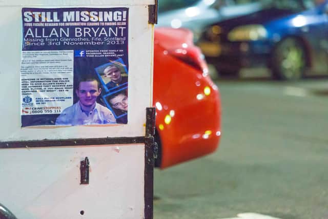 A 2015 missing person poster of Allan who went missing after a night out in Glenrothes' Styx Nightclub in 2013.