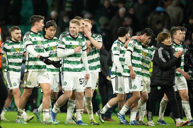 Celtic players salute their support after a Champions League win that made for a group record that improved on recent sorties in the competition in surprising ways. (Photo by Paul Devlin / SNS Group)