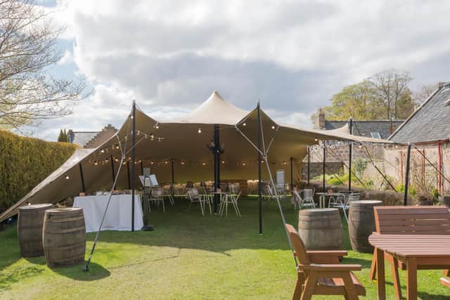 A new stretch tent has been installed in the grounds to accommodate al fresco dining (with fleece blankets supplied for when the temperature drops).