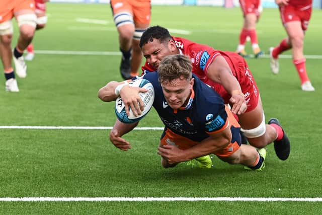 Edinburgh's Darcy Graham scores the first of his tries against Scarlets. Picture: Paul Devlin/SNS