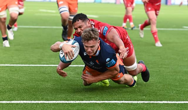 Edinburgh's Darcy Graham scores the first of his tries against Scarlets. Picture: Paul Devlin/SNS