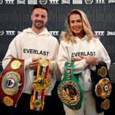 Josh Taylor, the undisputed super light-weight world champion, with his fiancee Danielle Murphy during a press conference at the new Sports Direct flagship store on Oxford Street, London. Picture: Kirsty O'Connor/PA Wire