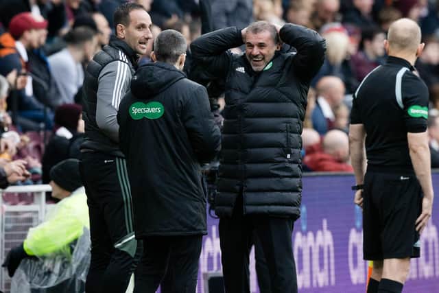 Celtic manager Ange Postecoglou can't believe his side haven't been given a penalty as his side won a 4-3 classic against Hearts (Photo by Craig Williamson / SNS Group)