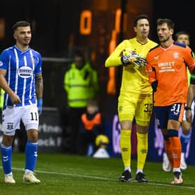 Kilmarnock winger Daniel Armstrong is sent off for an elbow on Borna Barisic during Rangers 3-2 win at Rugby Park.  (Photo by Rob Casey / SNS Group)