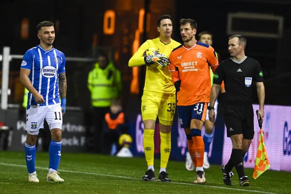 Kilmarnock winger Daniel Armstrong is sent off for an elbow on Borna Barisic during Rangers 3-2 win at Rugby Park.  (Photo by Rob Casey / SNS Group)
