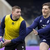 Scotland co-captains Finn Russell and Rory Darge during the team run at Murrayfield ahead of the Calcutta Cup clash against England. (Photo by Craig Williamson / SNS Group)