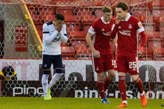 James Tavernier's dismay is clear after he missed from the penalty spot for the first time in 10 attempts this season during Rangers' 2-1 win over Aberdeen at Pittodrie. (Photo by Alan Harvey / SNS Group)