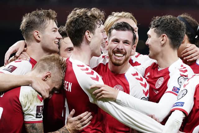 Denmark celebrate a key victory over Israel in Copenhagen.