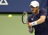 Andy Murray, of Great Britain, returns a shot to Felix Auger-Aliassime, of Canada, during the third round of the U.S. Open tennis championships, Thursday, Sept. 3, 2020, in New York. (AP Photo/Frank Franklin II)