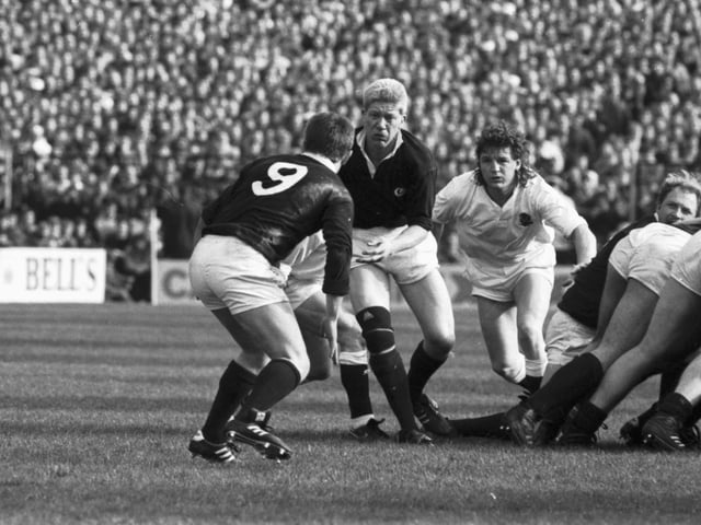 England's Mike Skinner ready to pounce on opponent John Jeffrey during the Scotland v England game.