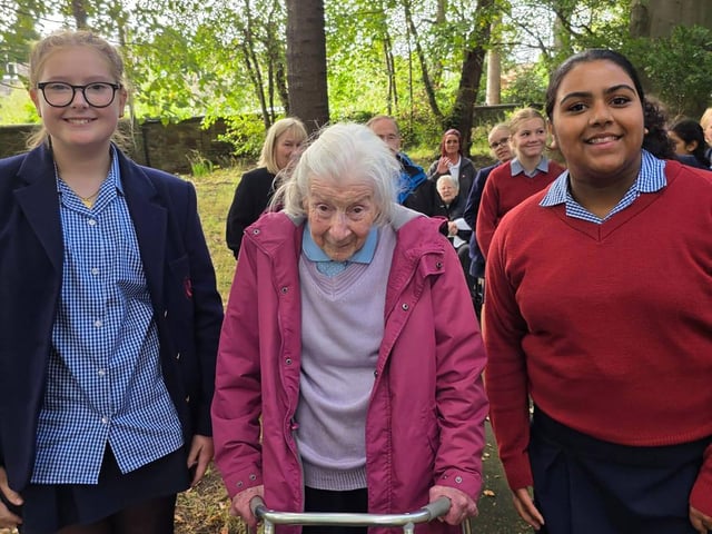 Children from St George’s School and resident from HC-One Scotland’s Murrayfield House Care Home taking a walk