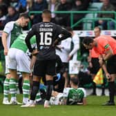 Martin Boyle goes down injured during Hibs' win over St Mirren.