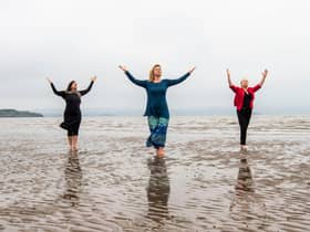 Performers Nerea Bello and  Mairi Morrison joined theatremaker Julia Taudevin on Silverknowes Beach to help launch this year's Made in Scotland showcase at the Fringe. (Picture: Lisa Ferguson)