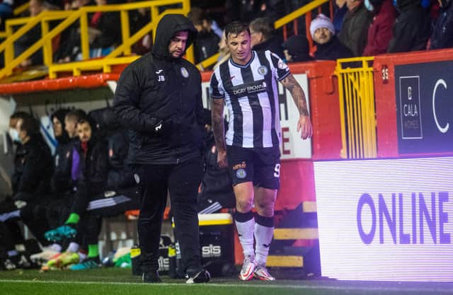 Eamonn Brophy comes off injured during a cinch Premiership match between Aberdeen and St Mirren.