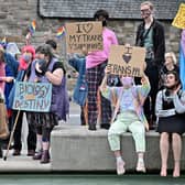 Trans rights activists demonstrate outside the Scottish Parliament (Photo by Jeff J Mitchell/Getty Images)