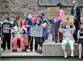 Trans rights activists demonstrate outside the Scottish Parliament (Photo by Jeff J Mitchell/Getty Images)