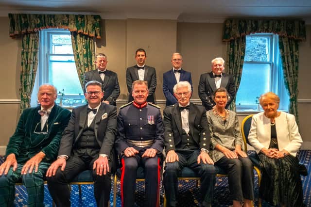 Top table guests at the Royal Perth Golfing Society and County and City Club’s 200th anniversary dinner: Front (from left): Professor David Purdie (speaker), Alastair Hodge (speaker), Lord Lieutenant Stephen Leckie, Robin Duncan (Captain), Kate Guthrie and Avril Duncan. Back row: Mike Page (Vice-Captain), Niall McGill (Honorary Professional), Steve Tiffney (Honorary Secretary) and event organiser Bill Duncan. Picture: Marcus Tyler Photography