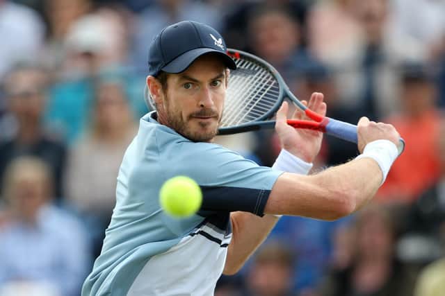 Andy Murray plays a backhand during his defeat to Denis Kudla in the semi-finals of the Surbiton Trophy. (Photo by Steve Bardens/Getty Images)