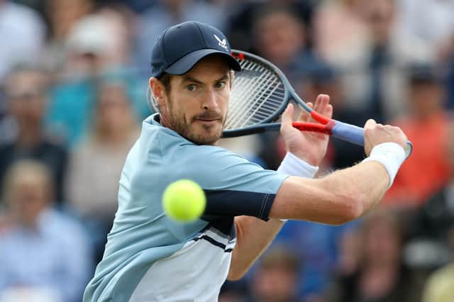 Andy Murray plays a backhand during his defeat to Denis Kudla in the semi-finals of the Surbiton Trophy. (Photo by Steve Bardens/Getty Images)