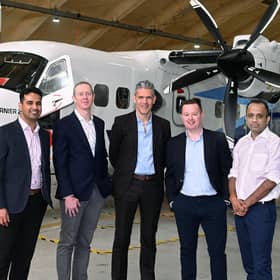 Viplove Bhargava (former senior associate, Scottish National Investment Bank), Dominic Weeks (head of external affairs and marketing, ZeroAvia), Gabriele Teofili (managing director UK, ZeroAvia), Mark Munro (chief investment officer, Scottish National Investment Bank), Robin Tayal (director of net zero, Scottish National Investment Bank). Picture: Simon Pizzey