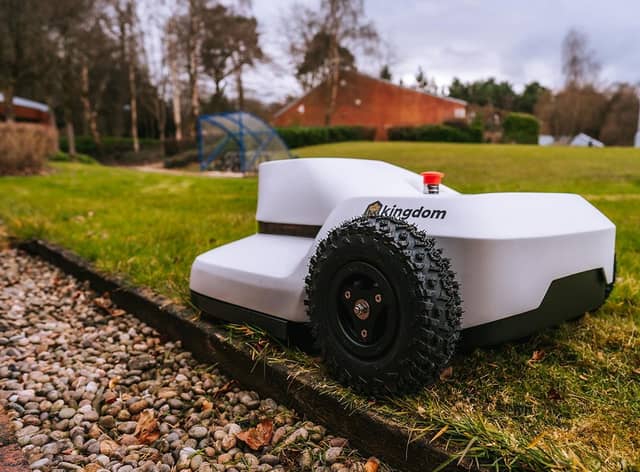 Glasgow-based tech business Kingdom Technologies develops autonomous robotic lawn mowers for commercial customers requiring large areas of grass to be mown.