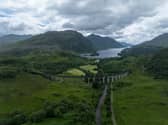 Aerial view of the Glenfinnan Viaduct, a railway viaduct on the West Highland Line in Glenfinnan