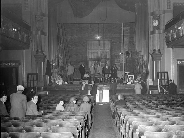 Furniture being sold off after the closure of the Alhambra Cinema, on Leith Walk, in August 1959.