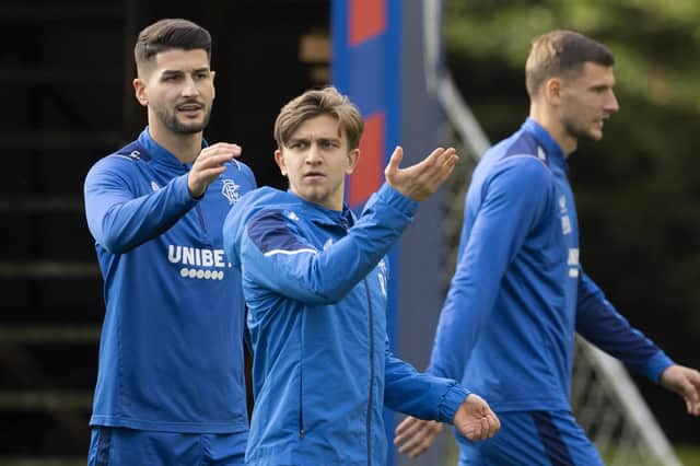 Antonio Colak, Ridvan Yilmaz and Borna Barisic take part in Rangers training ahead of Wednesday's match against Napoli.