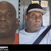 This image provided by the New York City Police Department shows a Crime Stoppers bulletin displaying photos of Frank R. James, who has been identified by police as the renter of a U-Haul van possibly connected to the Brooklyn subway shooting, in New York, Tuesday, April 12, 2022. Police Chief of Detectives James Essig said investigators weren't sure whether James had any link to the subway attack. (Courtesy of NYPD via AP)