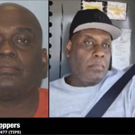 This image provided by the New York City Police Department shows a Crime Stoppers bulletin displaying photos of Frank R. James, who has been identified by police as the renter of a U-Haul van possibly connected to the Brooklyn subway shooting, in New York, Tuesday, April 12, 2022. Police Chief of Detectives James Essig said investigators weren't sure whether James had any link to the subway attack. (Courtesy of NYPD via AP)