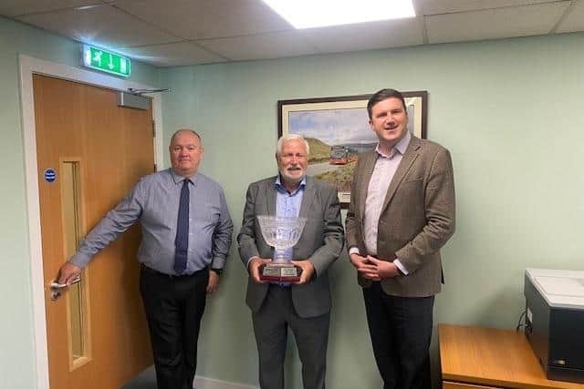 L-R:  David Beaton Managing Director for Highlands and Paul Fogg, Green Road Manager with Peter Knight Managing Director for Bluebird.