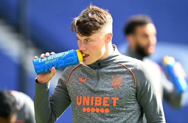 Rangers' Nathan Patterson warms up during a Scottish Premiership match between Rangers and Hibernian at Ibrox Stadium, on April 11, 2021, in Glasgow, Scotland. (Photo by Rob Casey / SNS Group)