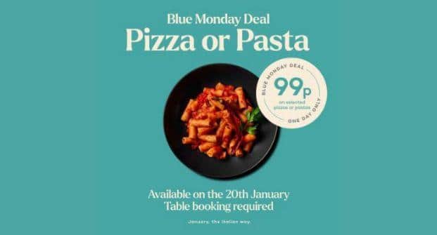 Prezzo's fantastic 99p Blue Monday deal.  Book now to avoid missing out
