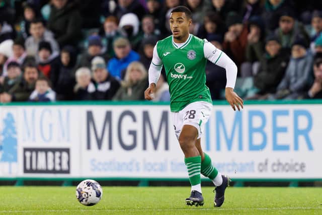 Hibs midfielder Allan Delferriere during the 2-2 draw with Ross County at Easter Road. (Photo by Ross Parker / SNS Group)