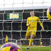 Morton's Jack Baird looks on despairingly as Celtic's Kyogo Furuhashi makes it 2-0. (Photo by Ross MacDonald / SNS Group)