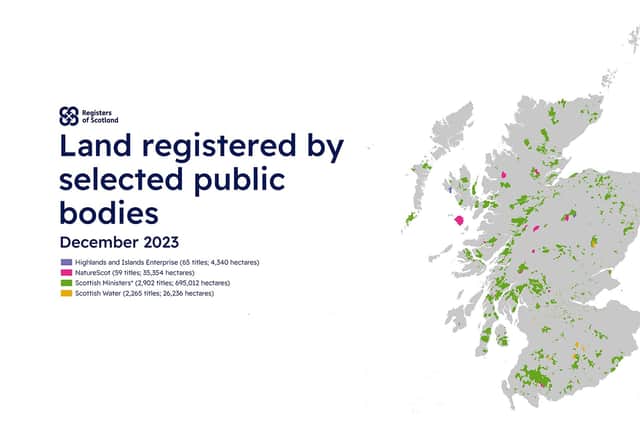 This map shows a snapshot of the registered extents of land held by a selection of public bodies within the Land Register. Credit: Registers of Scotland