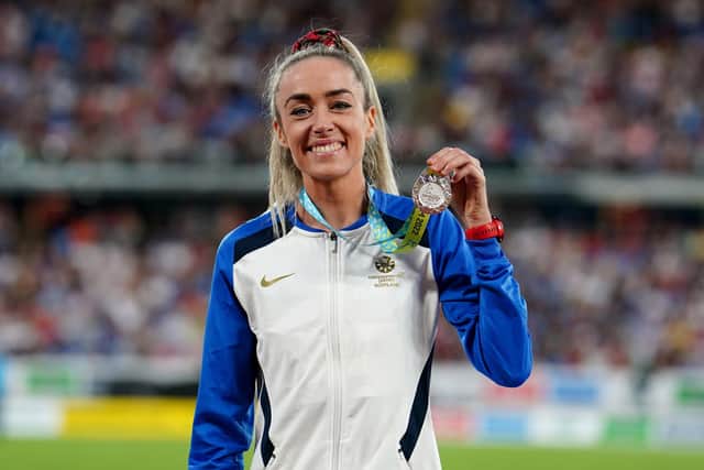 Scotland's Eilish McColgan with her Silver Medal after the Women's 5000m Final at Alexander Stadium on day ten of the 2022 Commonwealth Games in Birmingham. Picture date: Sunday August 7, 2022. Pic: Martin Rickett/PA Wire.