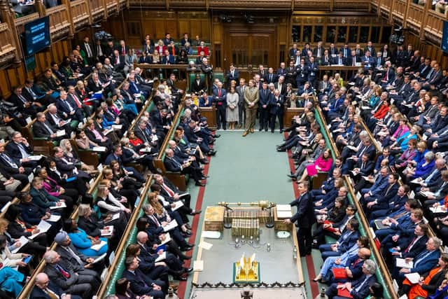 Chancellor of the Exchequer Jeremy Hunt standing at the despatch box making his annual budget statement in the House of Commons in London. Picture: Andy Bailey/UK Parliament/AFP via Getty Images