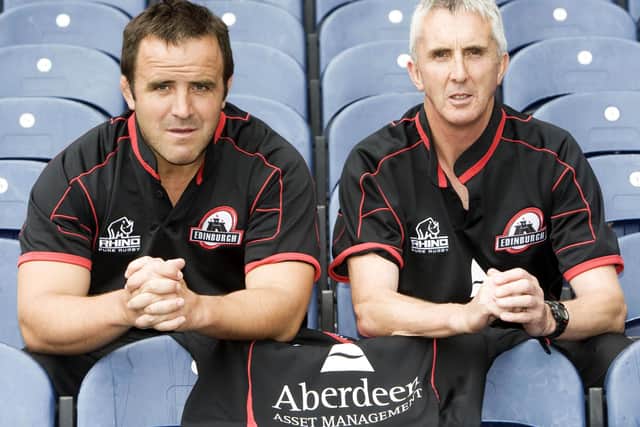 Tom Smith, left, with Rob Moffat in August 2009 when they were unveiled as Edinburgh Rugby's new coaching team. Picture: Bill Murray/SNS