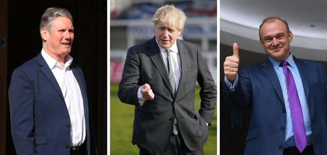 (From left) Labour leader Sir Keir Starmer, Prime Minister Boris Johnson and Liberal Democrat leader Sir Ed Davey. Picture: PA Wire