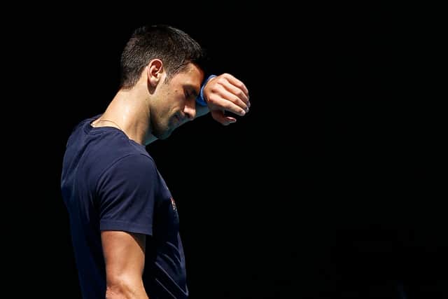 Novak Djokovic pictured during a practice session ahead of the 2022 Australian Open at Melbourne Park. (Photo by Darrian Traynor/Getty Images)