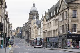 Empty South Bridge in Edinburgh as the UK goes on lockdown during Coronavirus pandemic. Nicolson Street, which is normally one of the busiest streets in Edinburgh, can be seen in the background.