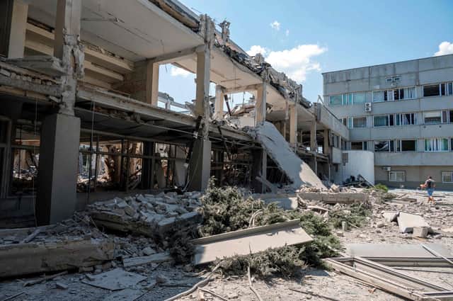 Kharkiv's Pedagogical University building after being destroyed by a missile hit in Kharkiv, amid the Russian invasion of Ukraine. Picture: Sergey Bobok/AFP via Getty Images