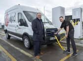 First Bus Scotland commercial director Graeme Macfarlan (L) with DPD staff manager David Scott.