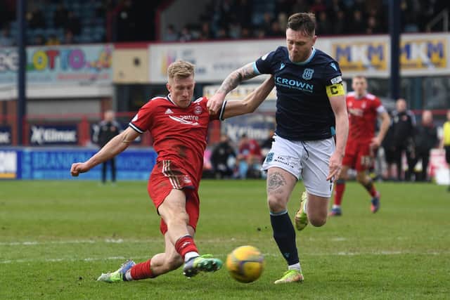Aberdeen's Ross McCrorie put the team ahead for the second time against Dundee but they couldn't hold on.  (Photo by Craig Foy / SNS Group)