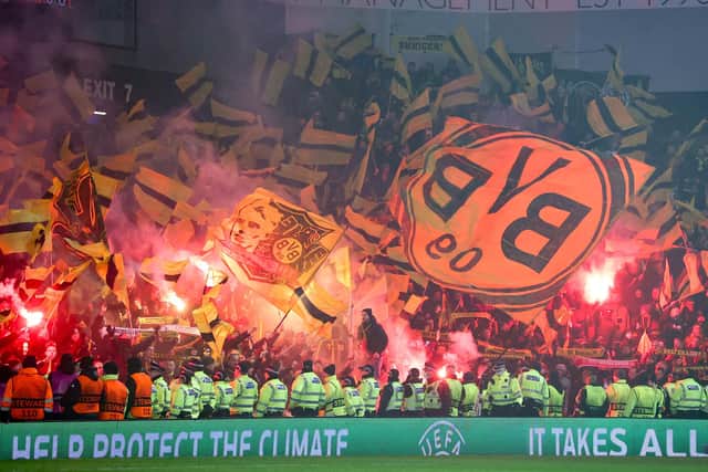 Borussia Dortmund fans at Ibrox for the Europa League play-off tie on February 24. (Photo by Alan Harvey / SNS Group)