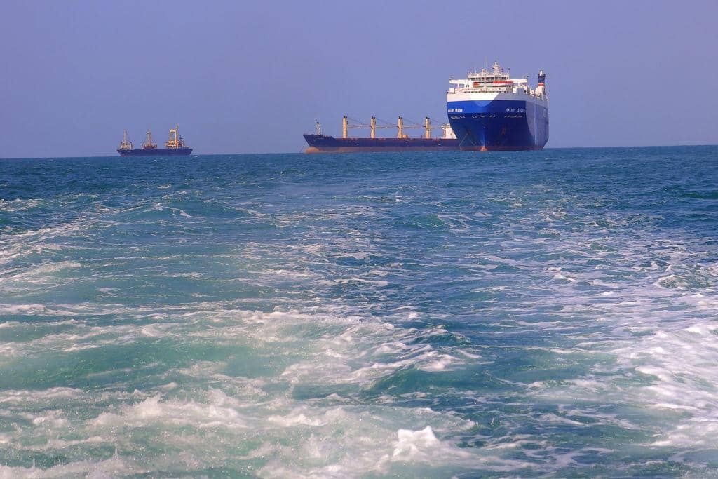 A picture taken during an organised tour by Yemen's Huthi rebels shows the Galaxy Leader cargo ship, seized by Huthi fighters in November. The group attacked another two cargo ships in the Red Sea today.